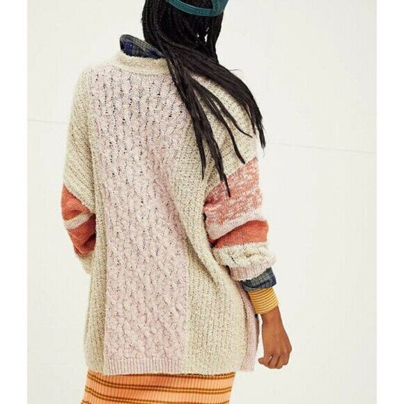 NWT FREE PEOPLE Sz S LIGHTHOUSE CARDI CARDIGAN SWEATER CLAY COMBO - Picture 4 of 4